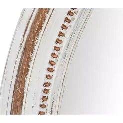 Distressed White Wood Round Frame Wall Mirror