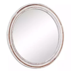 Distressed White Wood Round Frame Wall Mirror