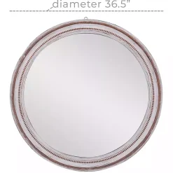 Distressed White Wood Round Frame Wall Mirror