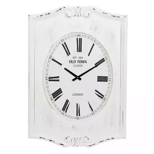 Distressed White Wood Scroll Wall Clock