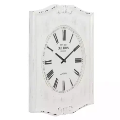 Distressed White Wood Scroll Wall Clock