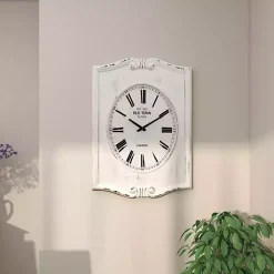 Distressed White Wood Scroll Wall Clock