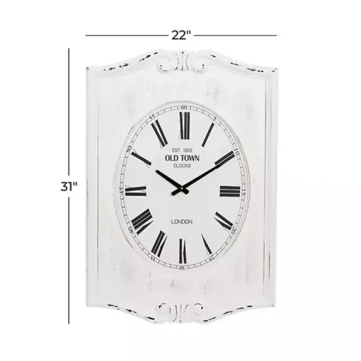 Distressed White Wood Scroll Wall Clock