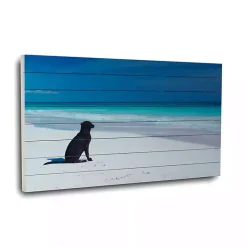 Dog on Beach Slatted Wood Art Print