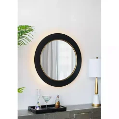 Drew II Black and Gold Round LED Mirror