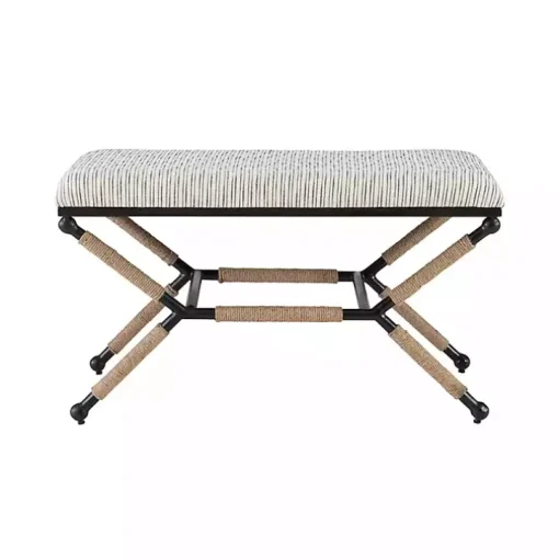 Eclectic Black and White Striped X Frame Bench