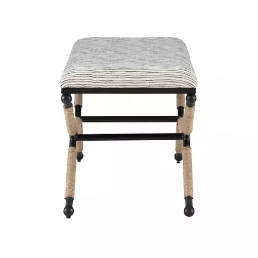 Eclectic Black and White Striped X Frame Bench