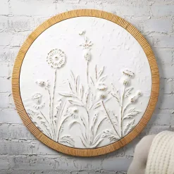 Embossed Ivory Floral Round Framed Wall Plaque