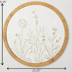 Embossed Ivory Floral Round Framed Wall Plaque