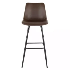 Espresso Faux Leather Metal Bar Stools, Set of 2