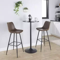 Espresso Faux Leather Metal Bar Stools, Set of 2