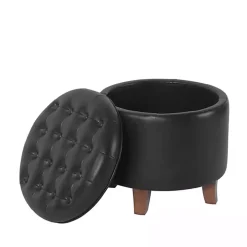Espresso Faux Leather Tufted Storage Ottoman