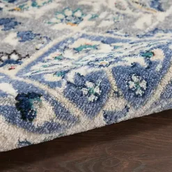 Faded Gray & Blue Floral Medallion Area Rug, 5x7