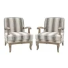 Farmhouse Gray & Brown Striped Armchairs, Set of 2