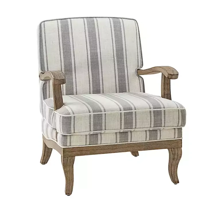 Farmhouse Gray & Ivory Striped Armchair