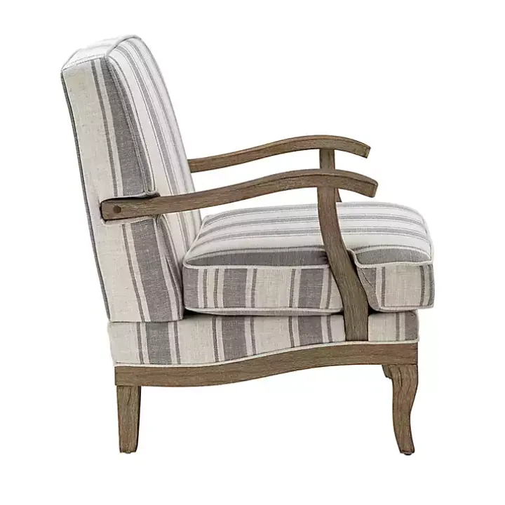 Farmhouse Gray & Ivory Striped Armchair