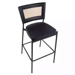 Faux Leather and Rattan Bar Stools, Set of 2