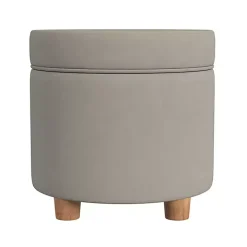 Fawn Round Velvet Storage Ottoman