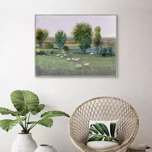 Field of Sheep Framed Canvas Art Print