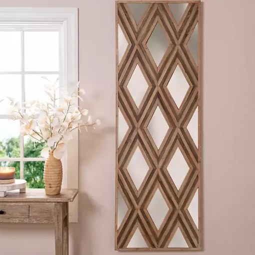 Fir Wood Diamond Mirrored Wall Plaque