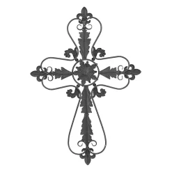 Fleur De Lis Metal Cross Wall Plaque