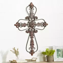 Fleur De Lis Metal Cross Wall Plaque