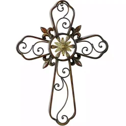 Fleur De Lis Traditional Metal Cross Wall Plaque