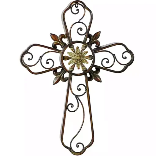 Fleur De Lis Traditional Metal Cross Wall Plaque