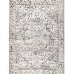 Flo Gray Vintage Medallion Washable Area Rug, 6x9