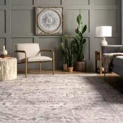 Flo Gray Vintage Medallion Washable Area Rug, 6x9