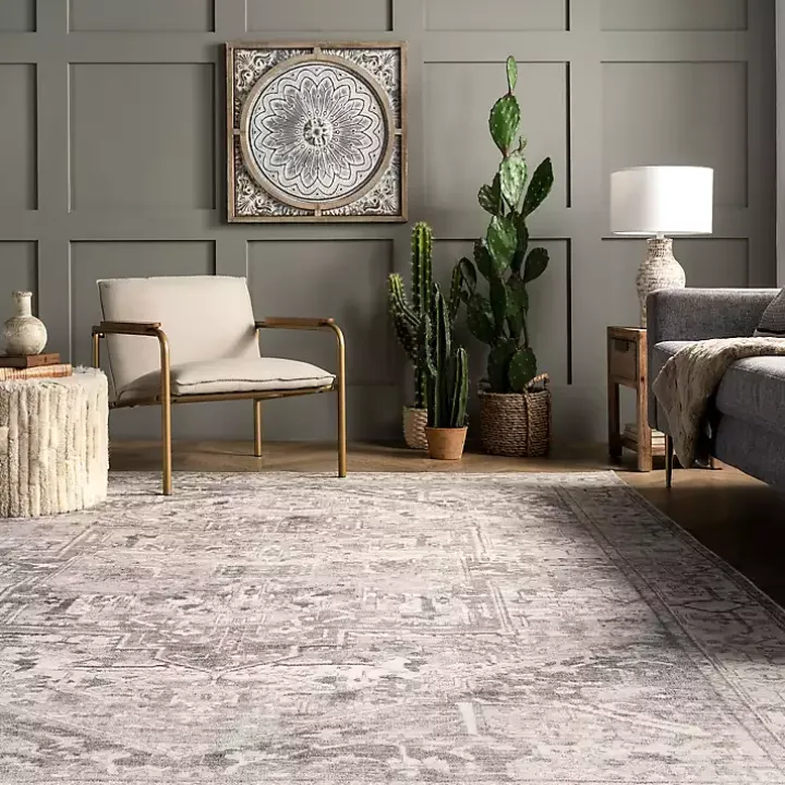 Flo Gray Vintage Medallion Washable Area Rug, 6x9