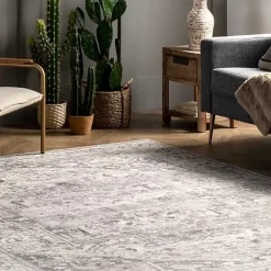 Flo Gray Vintage Medallion Washable Area Rug, 6x9