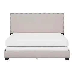 Fog Upholstered Nailhead Trim Queen Bed
