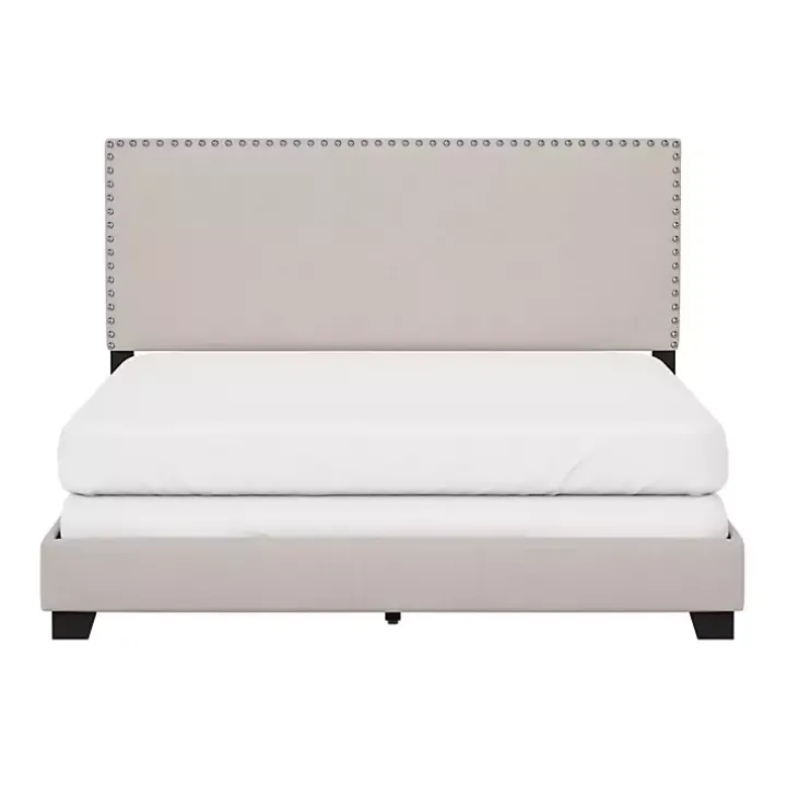 Fog Upholstered Nailhead Trim Queen Bed