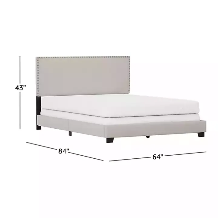 Fog Upholstered Nailhead Trim Queen Bed