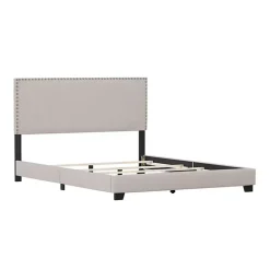 Fog Upholstered Nailhead Trim Queen Bed