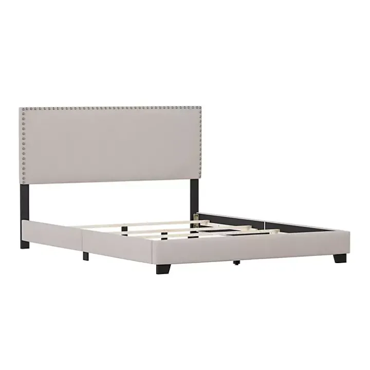 Fog Upholstered Nailhead Trim Queen Bed