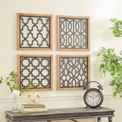 Framed Matte Black Metal Wall Plaques, Set of 4