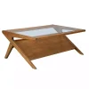 Glass and Walnut Wood Angled Coffee Table