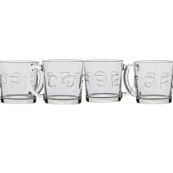 Glass Embossed Coffee Mugs, Set of 4