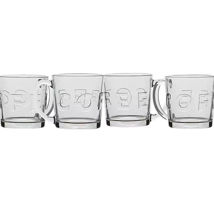 Glass Embossed Coffee Mugs, Set of 4
