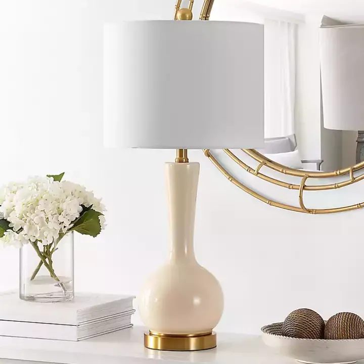 Glazed Ivory Glass Teardrop Table Lamp