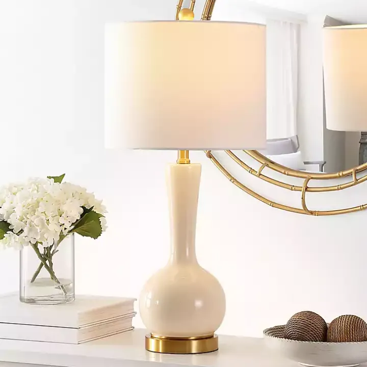 Glazed Ivory Glass Teardrop Table Lamp