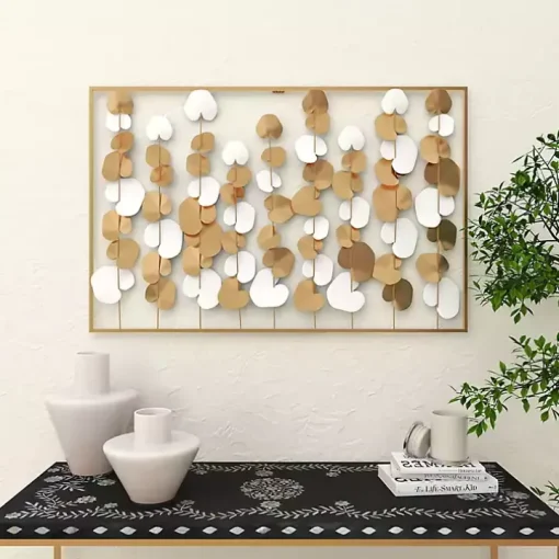 Glossy Gold Leaves Framed Wall Plaque