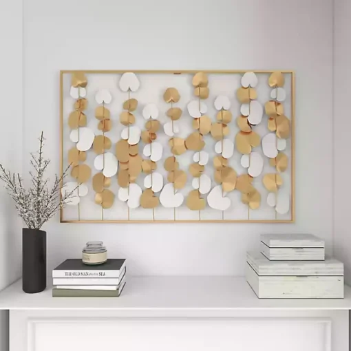 Glossy Gold Leaves Framed Wall Plaque