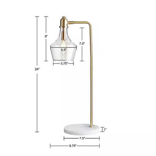 Gold and Marble Table Lamp with Glass Bell Shade