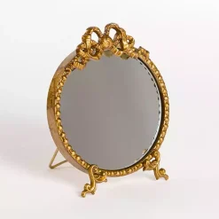 Gold Bow Beaded Tabletop Mirror