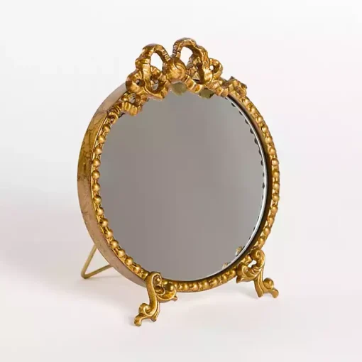 Gold Bow Beaded Tabletop Mirror