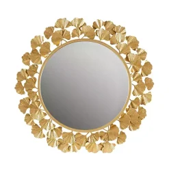 Gold Foil Leaf Framed Round Wall Mirror