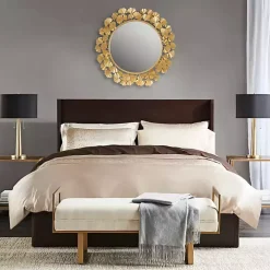 Gold Foil Leaf Framed Round Wall Mirror